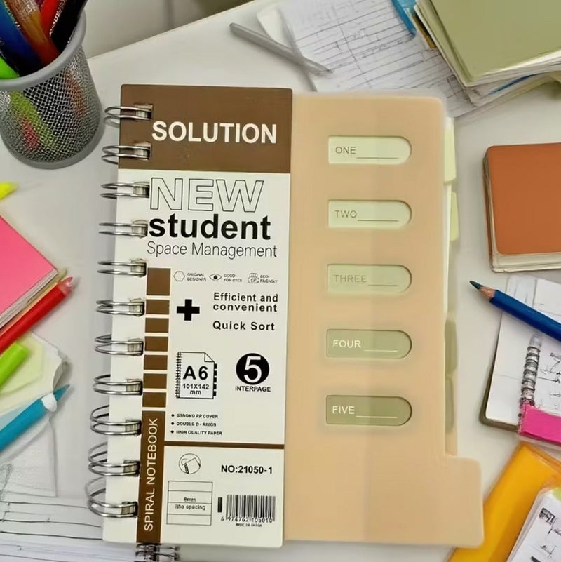 سولوشن دفتر ملاحظات حلزوني A6 بخمسة فواصل - دفتر إدارة مساحة الطالب - Image 2